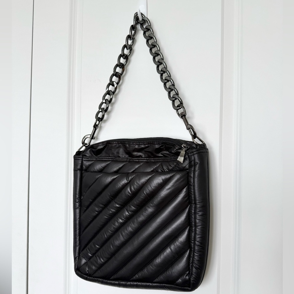 Think Royln Black Quilted Chain Shoulder Crossbody Bag
